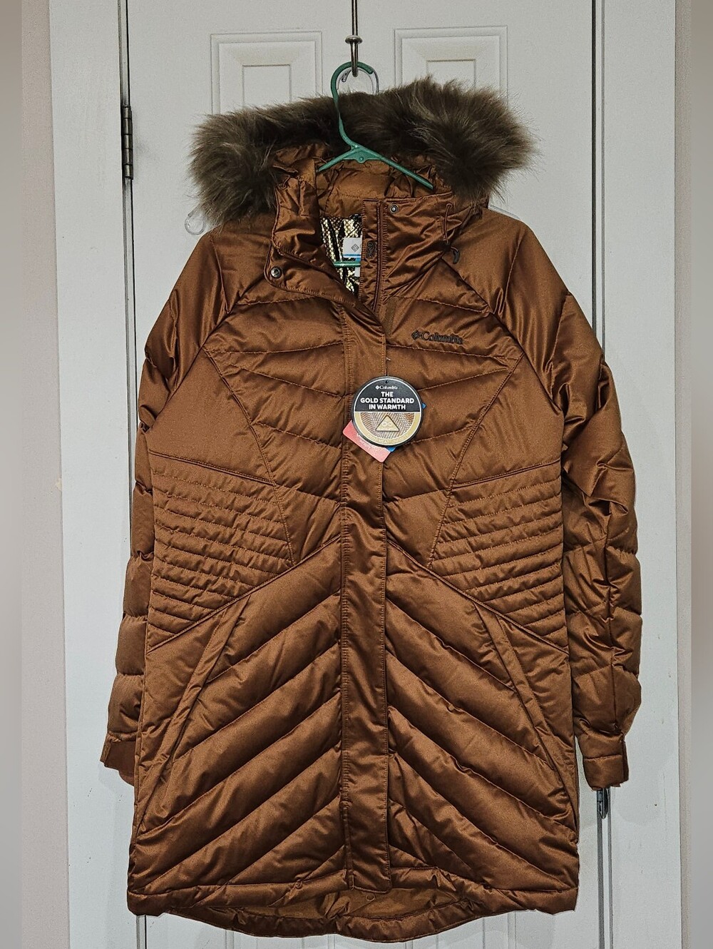 Columbia Women's Brown Satin (like) Quilted Faux-Fur Hood Coat